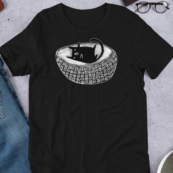 Cat in Basket Shirt, Cute Graphic Cat Tee, Cat Lover Shirt - Picture 1 of 4